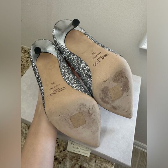 Jimmy Choo Silver Abel Heel Pumps 100mm Glitter - Picture 7 of 10